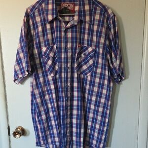 DIXXON Men's Red and Blue Plaid Button Down Shirt